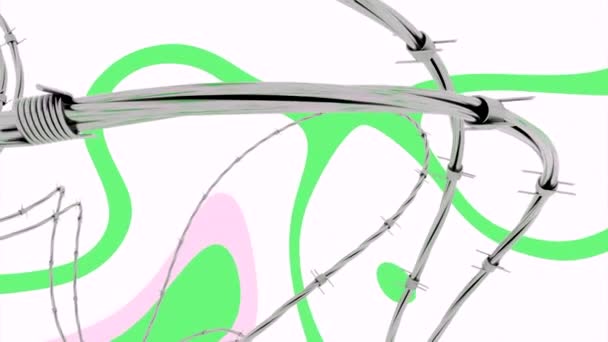 ホワイトバック デザイン アニメーションの中の鉄の鎖と一緒に明るい背景の上を飛ぶ緑色の色合い 高品質の4K映像 — ストック動画