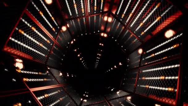 Ayna Tünelinde Teknolojik Şablonla Uçun Tasarım Parlayan Işıkları Olan Boyutlu — Stok video