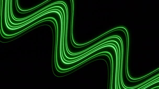 Grüne Zickzackstreifen Fließen Vereinzelt Auf Schwarzem Hintergrund Design Bewegte Geschwungene — Stockvideo