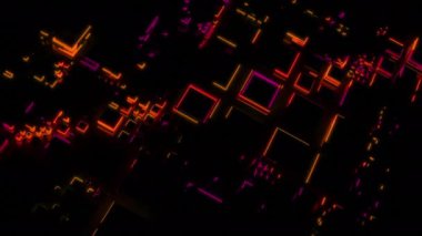 Geometrik desenli arka plan ve hareketli neon renkleri. Tasarım. Geometrik 3 boyutlu desen üzerinde ışık. Geometrik desen yüzeyi ve parıldayan renkli ışık.