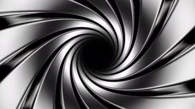Metal çizgilerle dönen spiral tünel. Tasarım. Metal şeritlerden yapılmış dairesel bir tünel. Çelik çizgiler dairesel spiralde döner. 