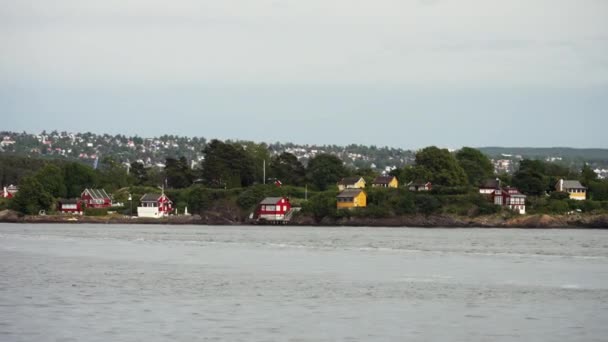 Paysage Naturel Avec Rivière Ondulante Maisons Bord Côte Action Région — Video