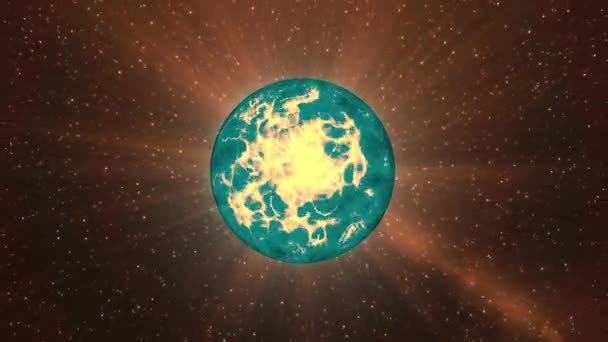 Jasnoniebieska Kula Ogniem Środku Ruch Ciemne Tło Gwiazdami Animacją Która — Wideo stockowe