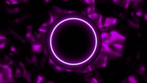 Abstrakt Mörk Cirkel Omgiven Neon Smal Ring Design Vätska Rosa — Stockvideo