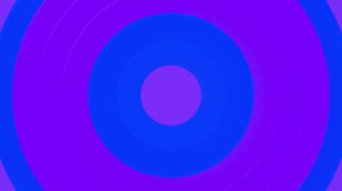 Titreşen renkli halkaların arka planı. Hareket. Renkli daireler yavaş bir ritimle titreşir. Merkezde hareket eden ve titreşen renkli dairelerin arkaplanı. 
