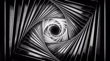 Gri demir tünel. Tasarım. Animasyonda bir ışık tüneli. İçi karanlıkken farklı yönlere dönüyor. Yüksek kalite 4k görüntü