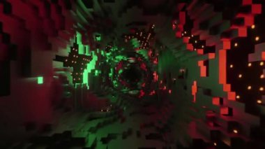 Piksel ve dönen noktalı siber tünel. Tasarım. Harici dönen uzayı olan 3 boyutlu bir tünelde hareket var. Parçalanmış duvarları ve dönen parçacık akıntılarıyla fantastik bir tünel.. 