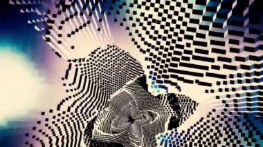 Kare saykodelik desenli geometrik tünel. Tasarım. Kare duvarları ve dalgaları olan dönen bir tünel. Dönen tünelin dalgalı kare duvarları. 