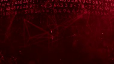 Teknolojiler, sayı ve şebeke ile soyut bir arkaplan oluşturuyor. Hareket. Satır ve noktalarla şifrelenmiş kod