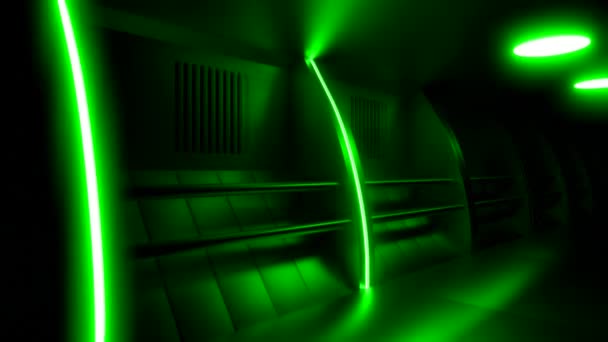 Neon Işıkları Olan Karanlık Tünel Tasarım Fütürist Karanlık Koridorda Hareket — Stok video