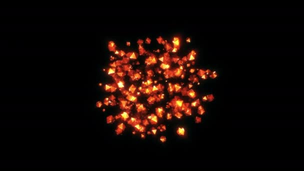 黑色背景上明亮橙色颗粒的抽象流 镜面飞溅的玻璃碎片 — 图库视频影像