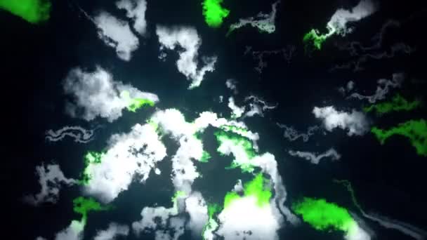 带有彩色展布形状的动画背景 乌云在黑色的背景上飞行 — 图库视频影像