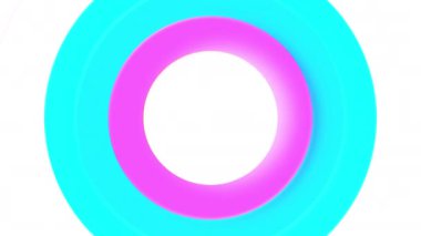 Titreşen renkli halkaların arka planı. Hareket. Renkli daireler yavaş bir ritimle titreşir. Merkezde hareket eden ve titreşen renkli dairelerin arkaplanı. 