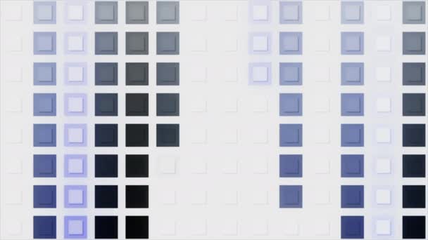 トランジションのための広場を移動します ムーブメント ピクセル正方形は ホワイトバックグラウンドでコンピュータスタイルで移動します カラフルな正方形からのピクセル遷移 — ストック動画