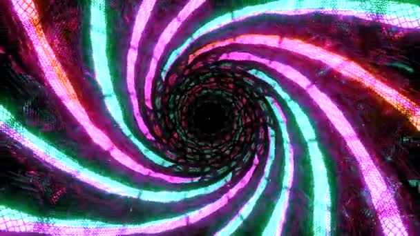 Abstrakter Rotierender Neonfarbener Disco Tunnel Design Led Lampen Erzeugen Tornado — Stockvideo