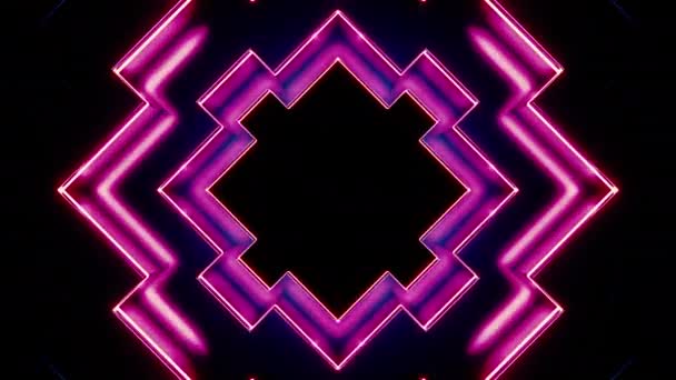 移动的分形形隧道 粉色菱形霓虹灯线在黑色背景上运动和脉动 — 图库视频影像