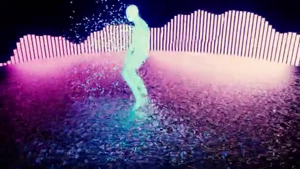 Tańczący Człowiek Abstrakcyjna Sylwetka Tle Cząstek Światła Equalizer Projektowanie Koncepcja — Wideo stockowe