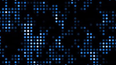 Ekran boyunca hareket eden yuvarlak mozaik hücrelerin çok renkli soyut çizgileri. Hareket. Renkli daireli Retro ekran