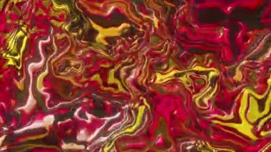 Soyut sıvı zemin, kırmızı ve sarı boyalardan oluşan güzel, dalgalı cam yüzey. Hareket. Dalgaların renkleri ve akışı.