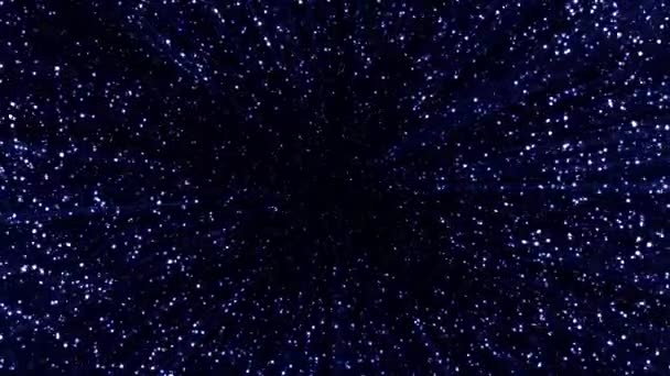 Ροή Αστραφτερών Γυαλιστερών Σωματιδίων Στο Σκοτεινό Διάστημα Κίνηση Έκρηξη Γυαλιστερών — Αρχείο Βίντεο