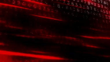 Karanlık arka plan. Hareket. Animasyondaki ince kırmızı ışınlar karanlığa doğru yavaşça farklı yönlere dağılır. Yüksek kalite 4k görüntü