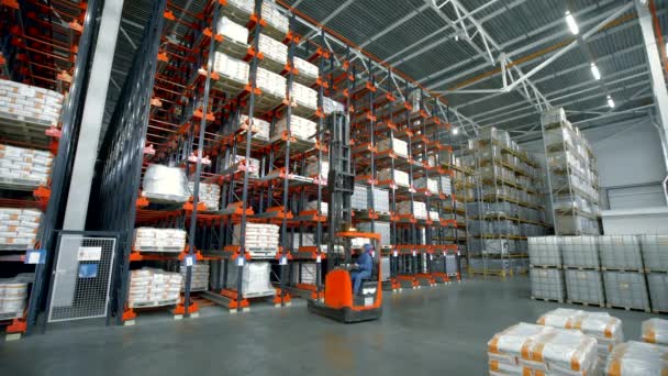 塞尔维亚 贝尔格莱德 2022年9月20日 一个大型工厂仓库的内部 内部装卸工身着制服 货架上有很多包裹 时间延误的影响 — 图库视频影像