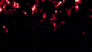 Gri ve kırmızı arka plan. Hareket. Siyah arkaplanda, üç boyutlu formatta farklı yönlerde hareket eden pikseller halinde parlak kareler. Yüksek kalite 4k görüntü