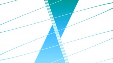  Beyaz arka plan. Hareket. Animasyonda farklı yönlerde hareket eden mavi bir çizgi var ve ışık üçgenleri ortaya çıkıyor, tüm boşluğu dolduruyor. Yüksek kalite 4k görüntü