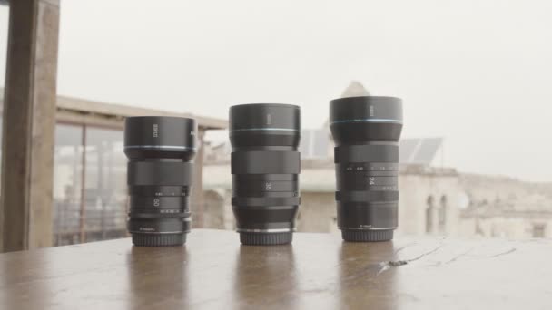 Profesionální Vybavení Pro Střelbu Akce Fotoaparáty Pořízené Přírodě Kamera Samotná — Stock video