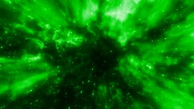 Parçacıkların ve titreşen parıltının olduğu kozmik akış. Hareket. Uzayın parlak kozmik ışıltısı. Parlak parçacıkların akışı ve yanıp sönen plazma enerjisi. 