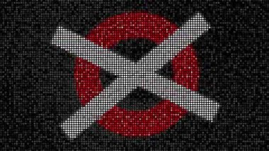 Piksel arkaplan. Hareket. Çok renkli dairelerin tek bir işaretle çizildiği animasyondaki koyu arkaplan. Yüksek kalite 4k görüntü