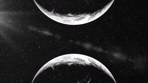 Animation Approaching Planets Motion Collision Parallel Planets Background Space Rays — Stock Video