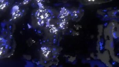 Yeşil-beyaz ve mor lekeler. Tasarım. Piksel parçaları farklı yönlerde parıldayan üç boyutlu formatta. Yüksek kalite 4k görüntü