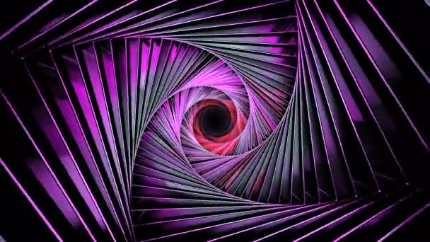 ラインの3Dトンネルを旋回し 光を変える デザイン 3Dラインのスパイラルトンネル移動と色の変更 回転するスパイラルの色スポットの変化 — ストック動画