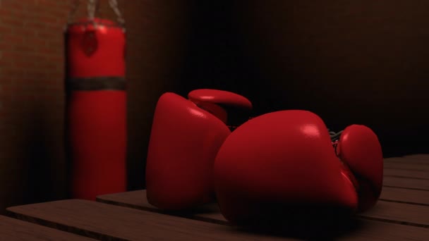 Sac Boxe Abstrait Gants Boxe Dans Une Pièce Sombre Design — Video