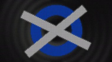 Çember ve çapraz animasyon. Hareket. Animasyon çemberli ve çapraz ikonlu noktalar. Halkaların titreşen arka planında daire ve çapraz simge ile canlandırma.