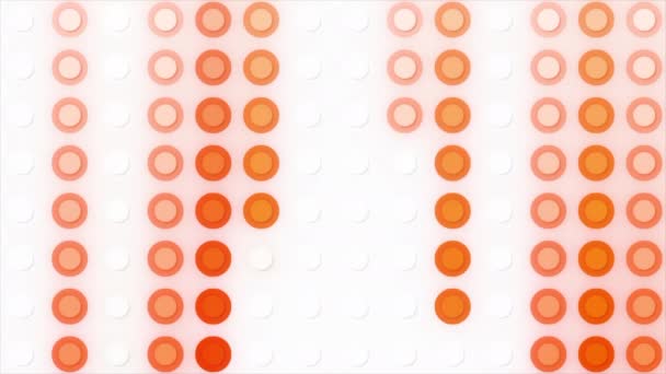 Witte Achtergrond Oranje Zwarte Cirkels Dalen Stijgen Verschillende Richtingen Abstractie — Stockvideo