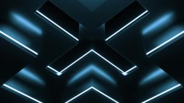 Parlak neon ışıkları olan soyut teknoloji arka planı. Tasarım. Çapraz şekilli parlak geometrik desen optik illüzyon etkisi yaratıyor 