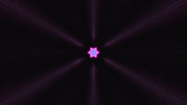 Psikedelik 3D animasyon, yanıp sönen ışıklar ve çizgiler. Hareket. Parlayan çiçek desenli parlak neon akıntısı. Neon çizgileri ve çiçekli tünel akışı. 