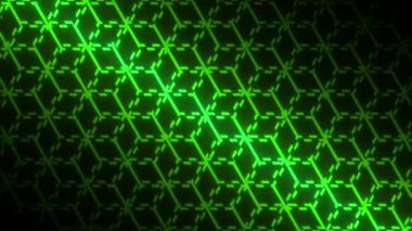 Doğu tarzında neon çizgileri olan bir arka plan. Hareket. Hareket eden çizgilerle tekrar eden çizgiler. Siyah arkaplanda neon zincir deseni. 
