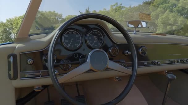 Realistisch Interieur Van Een Retro Mooie Auto Wiel Dashboard Ontwerp — Stockvideo