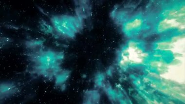 Karanlık bir gökyüzü arka planında soyut renkli aurora borealis. Hareket. Enerjik kuzey ışıkları, parlayan yıldızlı gökyüzü, kozmos hareketli arka plan