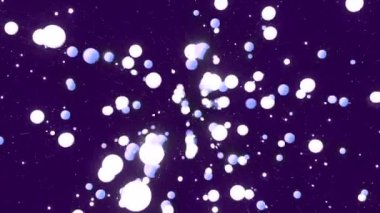 Siyah arka planda soyut beyaz ve altın renkli uçan küreler. Hareket. Kutlama kavramı, uçan konfeti.