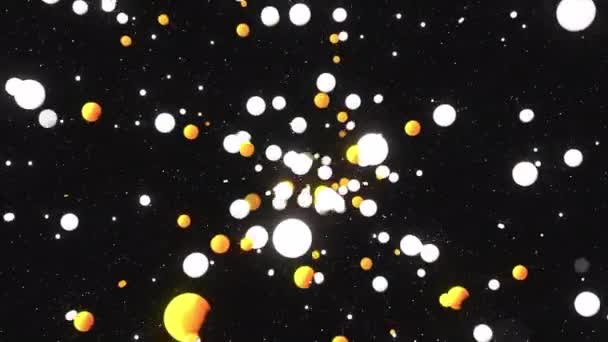 ブラックバックの抽象的な白と黄金の飛行球 ムーブメント お祝いのコンセプト フライングセッティ — ストック動画