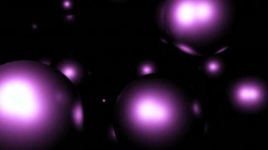 Uzayda hareket eden 3 boyutlu metal toplar. Tasarım. Karanlıkta hareket eden metal topların parıltısı. Siyah arka planda havada metal topların akışı. 