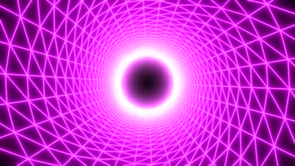 ブルーとピンクの背景 Motion 3Dフォーマットに深く移動する黒い背景にグリッドで作られた明るいトンネル 高品質の4K映像 — ストック動画