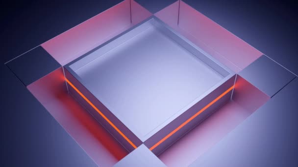 4つの小さなキューブがリズム的に大きいキューブの周りに動く無限の光学錯覚 デザイン ヒプノスティック幾何学アニメーション — ストック動画