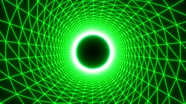 Політ Всередині Неонового Смугастого Кругового Тунелю Темною Пульсуючою Сферою Кінці — стокове відео