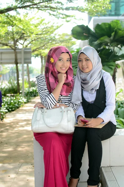 Close-up portrait of beautiful young Asian girl in head scarf — Stock Photo, Image