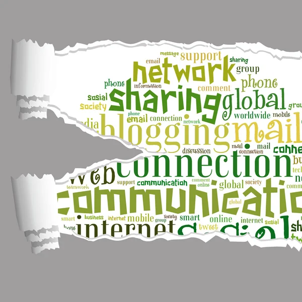 Pappersrevor med kommunikation info-text grafik — Stockfoto